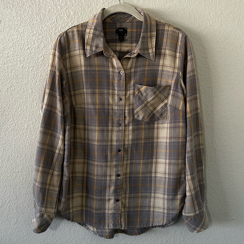 🌻3 for $13🌻 Lee Riders | Cabincore Yellow Grey Flannel Button Down long Slv Sz M - Picture 2 of 13